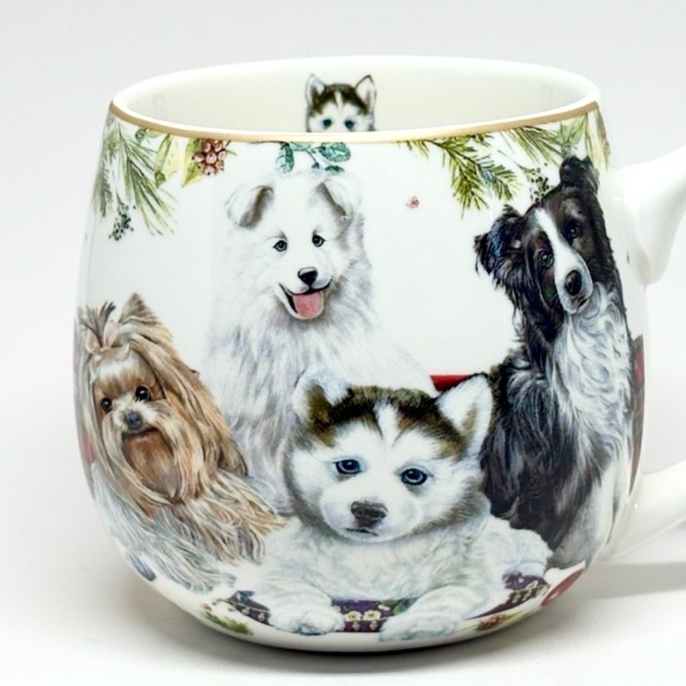 Tinsel & Elves Mug Christmas Coffee Tea Dogs Puppies Husky Yorkie New w/ Box 🐾🎄 - Picture 16 of 16